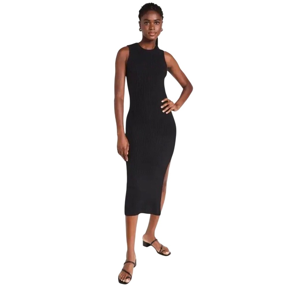 Reformation Basil Recycled Cashmere Ribbed Square Neck Sleeveless Maxi Dress